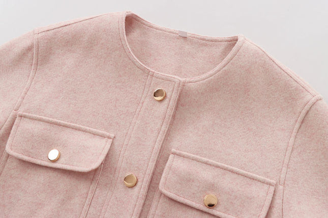 2 Colorway Solid Color Single Breasted Crew Neck Long Sleeve Casual Fashion Jacket for Women