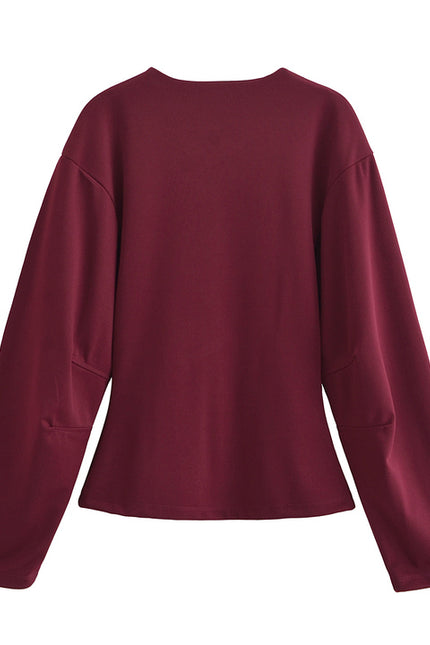 4 Colorway Solid Color Crew Neck Long Sleeve Casual Fashion Tops Blouse for Women
