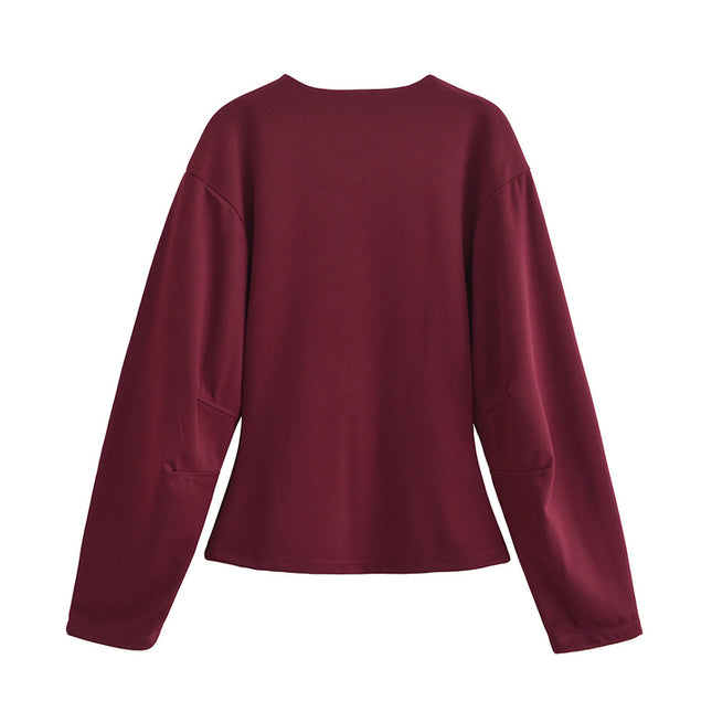 4 Colorway Solid Color Crew Neck Long Sleeve Casual Fashion Tops Blouse for Women