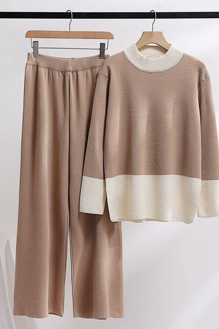 Women Autumn Wear New Korean Version of Loose Thick Fashion Knitting Wide-Leg Pants Sweater Two-Piece Set