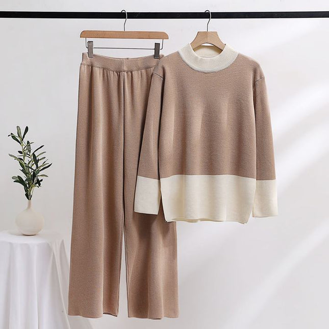 Women Autumn Wear New Korean Version of Loose Thick Fashion Knitting Wide-Leg Pants Sweater Two-Piece Set