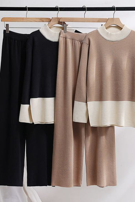 Women Autumn Wear New Korean Version of Loose Thick Fashion Knitting Wide-Leg Pants Sweater Two-Piece Set