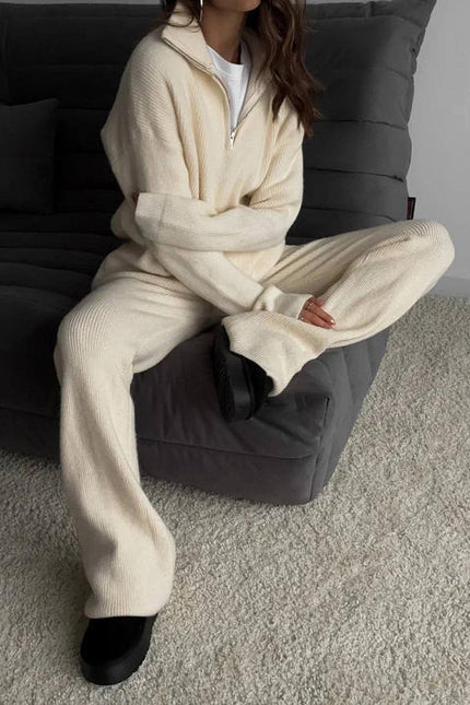 PASUXI New Arrival Straight Leg Pants Long Sleeve Two Piece Set Women Zip up Knit Set Women Solid Soft Womens Set Outfit
