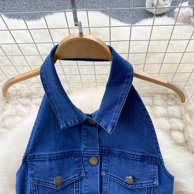 Vestido de denim feminino, sensual vestido casual elegante, de alça única, para mulheres, lace up, controlado na cintura, moda de emagrecimento