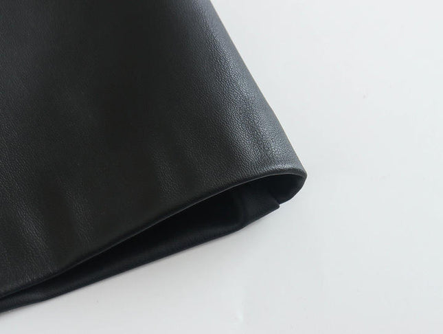 Strapless Black Color Zipper Fly Hot Sale Casual Fashion PU Leather Dress for Women