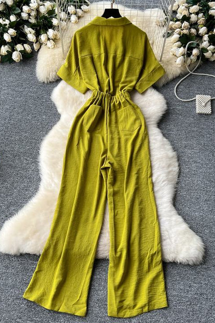 Summer Women's New Jumpsuit Lapel Short Sleeve High Waist Casual Jumpsuit