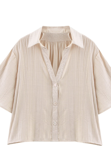 3 Colorway Solid Color Short Sleeve Turn Down Collar Buttons up Casual Fashion Tops Blouse for Women