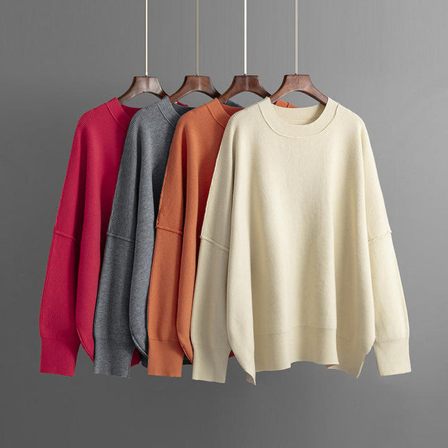 High Street Black Women Crew Neck Oversized Loose Plain Sweater Drop Shoulder Sweatshirts