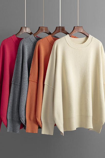 High Street Black Women Crew Neck Oversized Loose Plain Sweater Drop Shoulder Sweatshirts