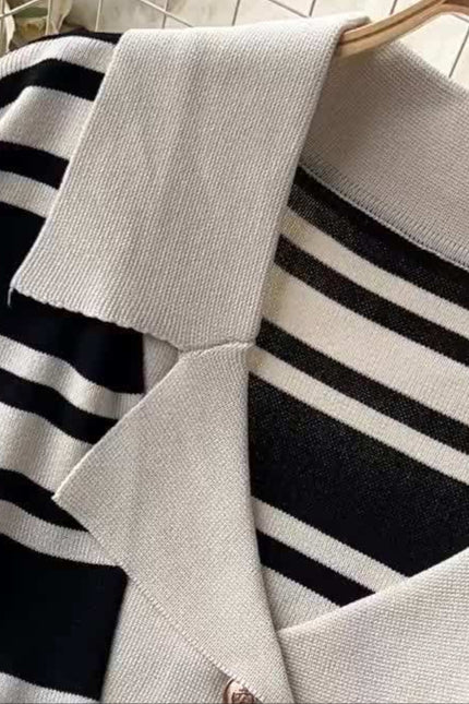 Autumn Winter New Korean Hit Color Striped Knit Sweater Top Two-Piece Trouser Set