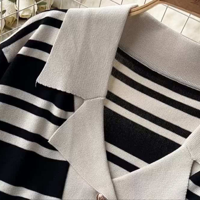 Autumn Winter New Korean Hit Color Striped Knit Sweater Top Two-Piece Trouser Set