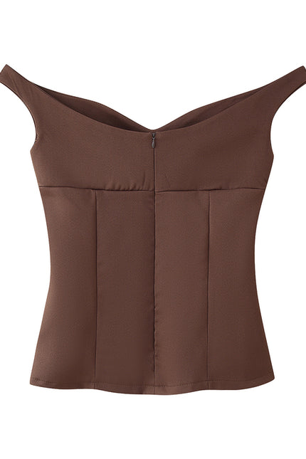 Brown Color Slash Neck Sleeveless Casual Fashion Women's tank Top