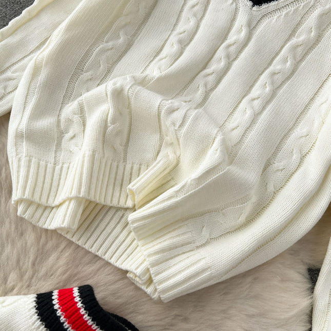 Stylish Casual Chic Style Knitted Top + High Fanny Pack Hip Twist Sweater Skirt Two-Piece Set