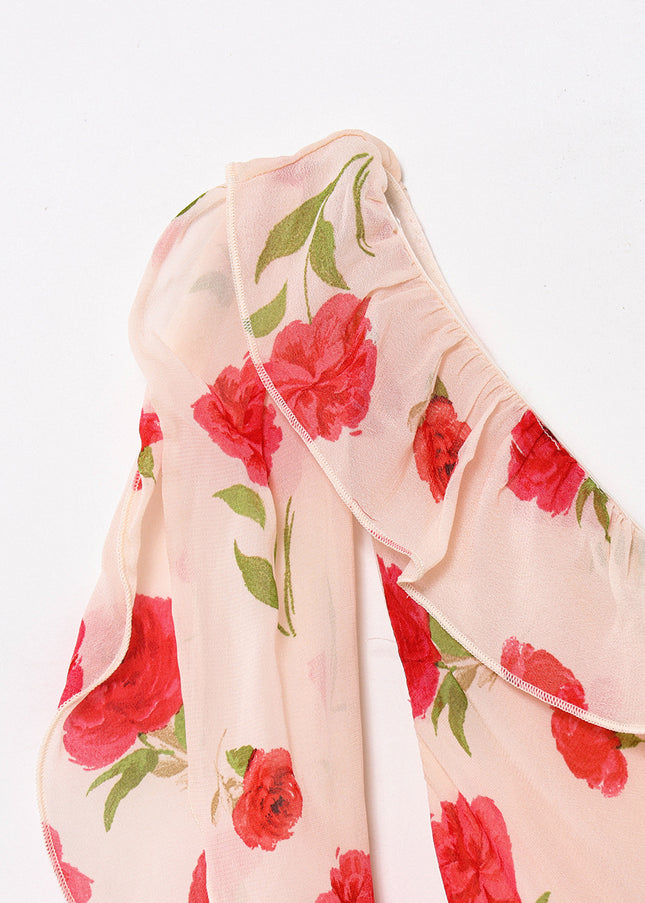 Asymmetrical Design Floral Print pink Color Sashes Casual Fashion Long Dress for Women