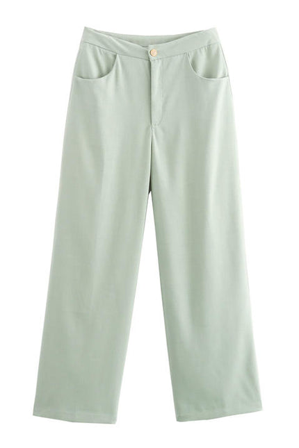 Back Hollow Out Single Button Notched Collar Vest Green Color Pants Casual Women 2 Piece Set