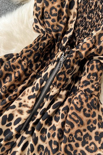 Women Square Neck Sleeveless Summer New Waisted Loose Wide Leg Pants Leopard Print Jumpsuit