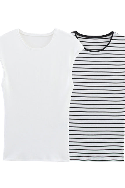 2 Colorway Crew Neck Sleeveless Hot Sale Casual Fashion t Shirt for Women