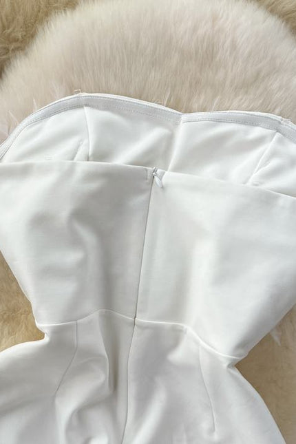 Summer New Sleeveless Sexy White Feather Splicing Chest Slimming Jumpsuit