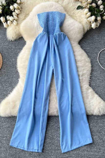 Women Vacation Sexy Strapless One Shoulder Sleeveless Jumpsuit