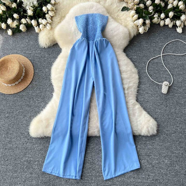 Women Vacation Sexy Strapless One Shoulder Sleeveless Jumpsuit