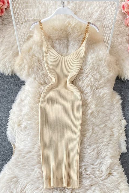 2024 Verão Novo Temperamento Sexy Malha Cadeia Halter Vest Slim Vestidos Apertados