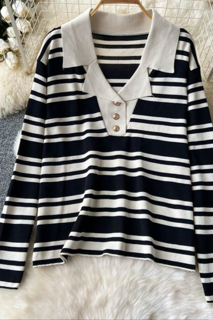 Autumn Winter New Korean Hit Color Striped Knit Sweater Top Two-Piece Trouser Set