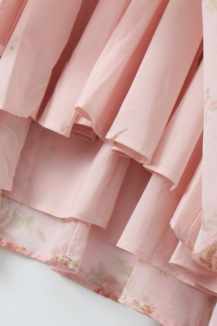 Floral Print Back Hollow Out pink Color Sleeveless Casual Fashion Summer Long Halter Dress for Women