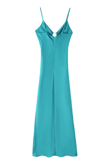 2 Colorway Spaghetti Strap Solid Color Front Pleated Casual Fashion Maxi slip Dress for Ladies