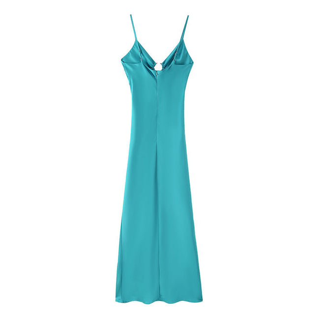 2 Colorway Spaghetti Strap Solid Color Front Pleated Casual Fashion Maxi slip Dress for Ladies