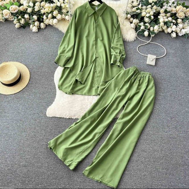 Women's Sets Spring Fashion Shirt High Waist Casual Pants 2 Piece Set Women Clothing Wholesale