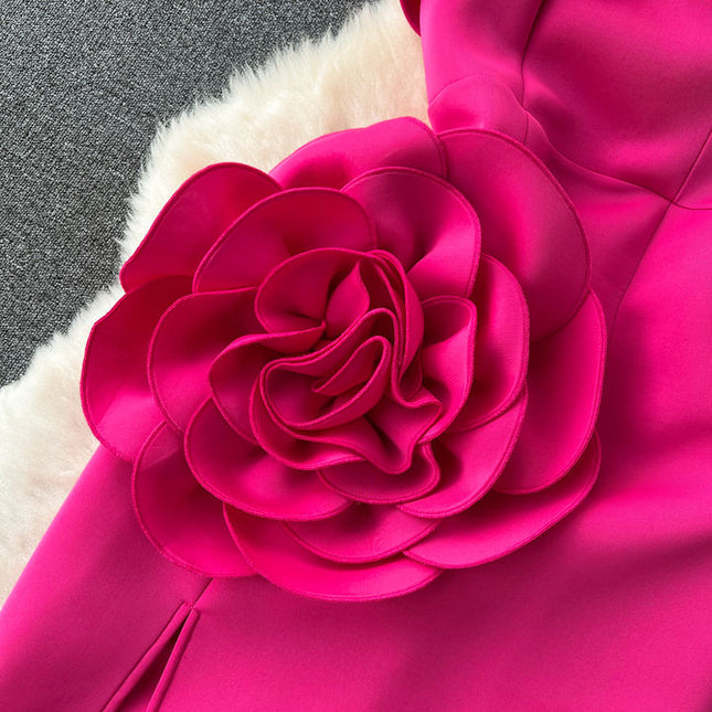 Solid Color Floral Decorate Waist Tube Dress Women's Midi Dresses