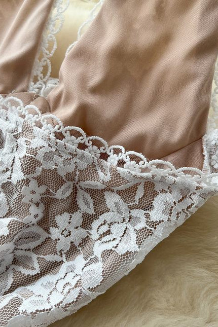 Halter Deep V High Slit Lace Women Lady Elegant Backless Sleeveless Flower Sexy Dress