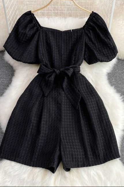 French Square Neck Bubble Short Sleeve Jumpsuit Summer New Fashion Shorts Jumpsuit