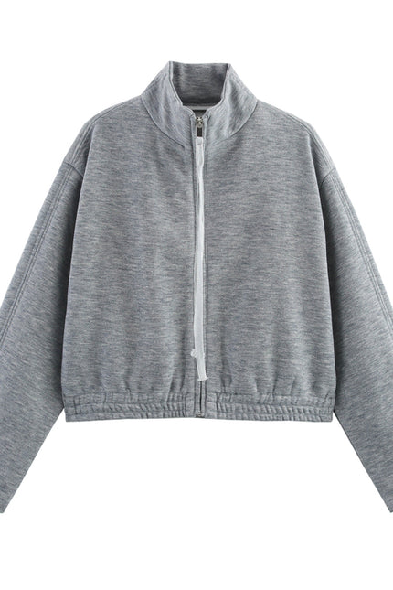 Turtleneck Collar Zipper Fly Long Sleeve Gray Color Casual Fashion Jacket for Women