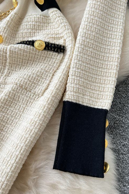 Autumn Winter Knitted Dress Waist Temperament Contrast Color Patchwork Sweater Dress