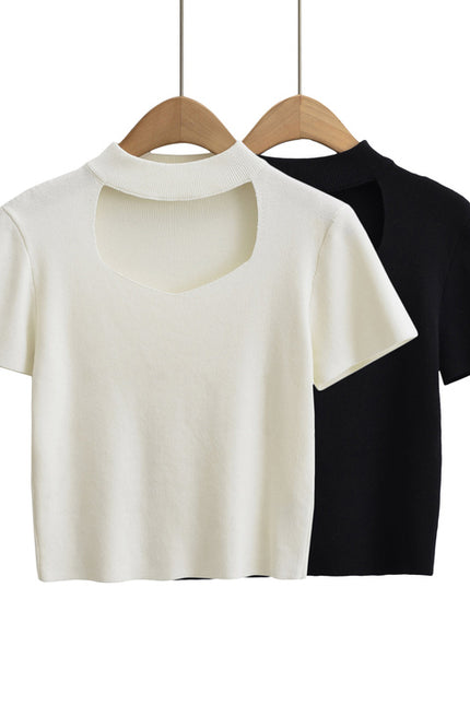 2 Colorway Front Hollow Out Solid Color Short Sleeve Crew Neck Casual Fashion Women Plain t Shirt