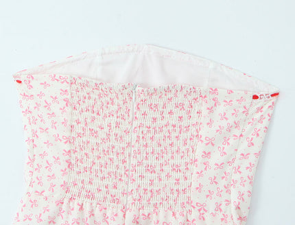 Floral Print pink Color Front Lace up Strapless Casual Fashion Summer Mini Dress for Women