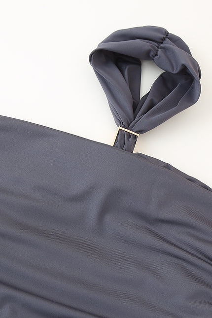 Gray Color Pleated Back Hollow Out Sleeveless Casual Fashion Long Dress for Women