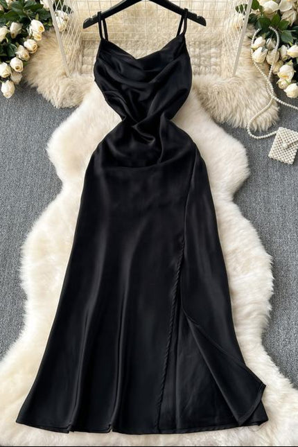Summer Women Halter Sleeveless Split Sexy Elegant Satin Long Gowns Dresses