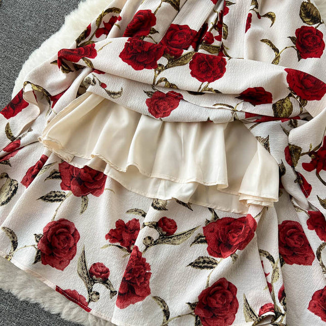 Sleeveless V-neck Print A-line Dress Summer Vintage High Waist Midi Dress Ladies Casual Dress Clothes Women Wholesale