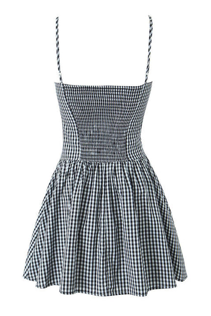 2 Colorway Spaghetti Strap Plaid Pattern Buttons up Casual Fashion Cotton Mini slip Dress for Women