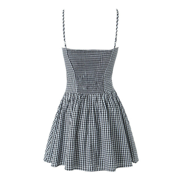 2 Colorway Spaghetti Strap Plaid Pattern Buttons up Casual Fashion Cotton Mini slip Dress for Women