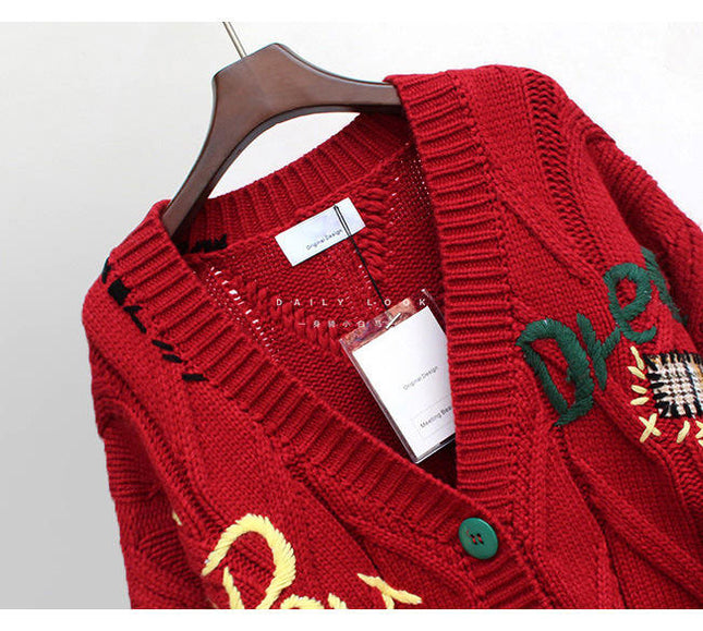 Women's Fall Winter New Letter-inspired Loose Knit Outerwear Trend