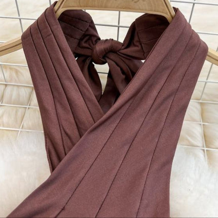 Summer Sexy Suit Women's Hanging Neck Cross Wrap Chest Top Split Wrap Hip Middle Length Skirt Two-piece Set