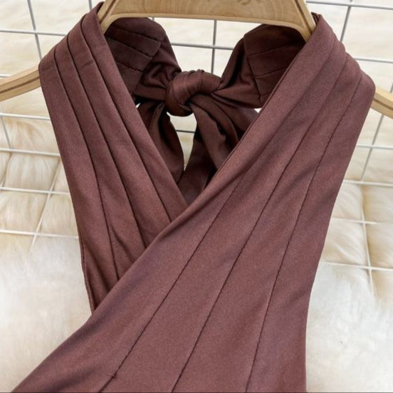 Summer Sexy Suit Women's Hanging Neck Cross Wrap Chest Top Split Wrap Hip Middle Length Skirt Two-piece Set
