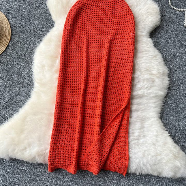 Spicy girl style hanging neck suspender dress for women in summer V-neck hollow out slit backless design long skirt
