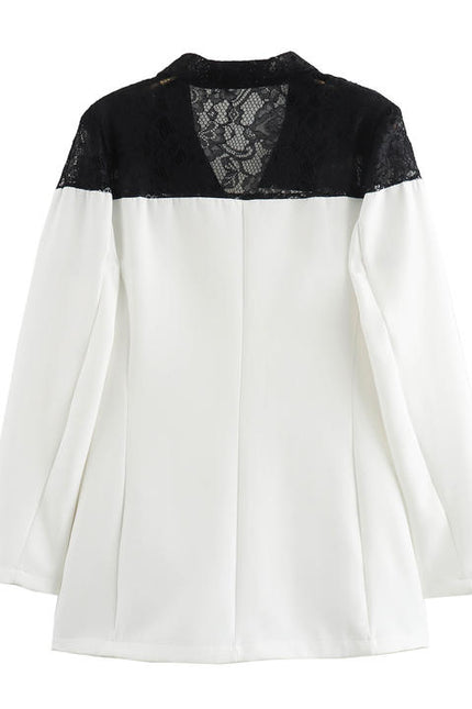 Patchwork Design White Black Color Double Breasted Long Sleeve Casual Fashion blazer for Women