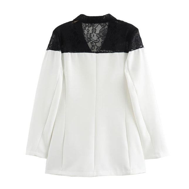 Patchwork Design White Black Color Double Breasted Long Sleeve Casual Fashion blazer for Women