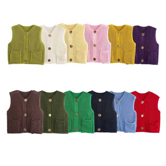 Fall Winter Women'S Europe and the United States Style Sleeveless Short Knitted Top Undershirt Cardigan Undershirt