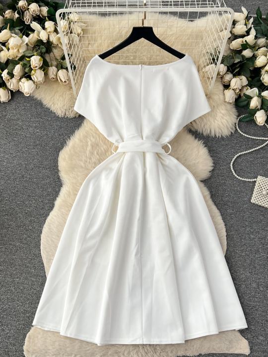 Banquet Party Dresses Women Summer Bow Tie Short Sleeve V-Neck Dresses